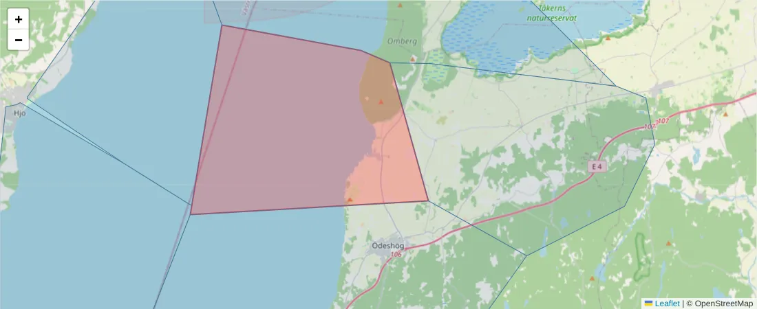 Karta över postnummerområdet  och angränsande postnummer i Sverige