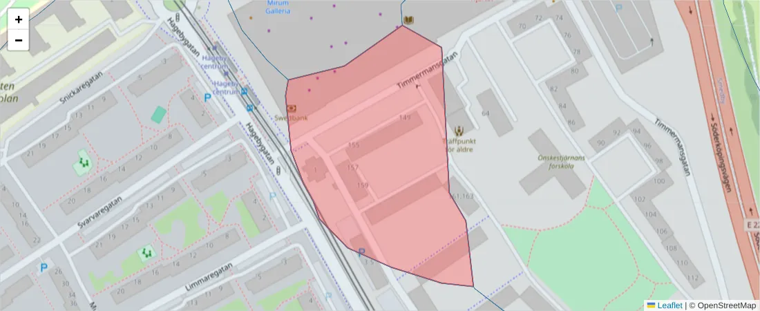 Karta över postnummerområdet  och angränsande postnummer i Sverige