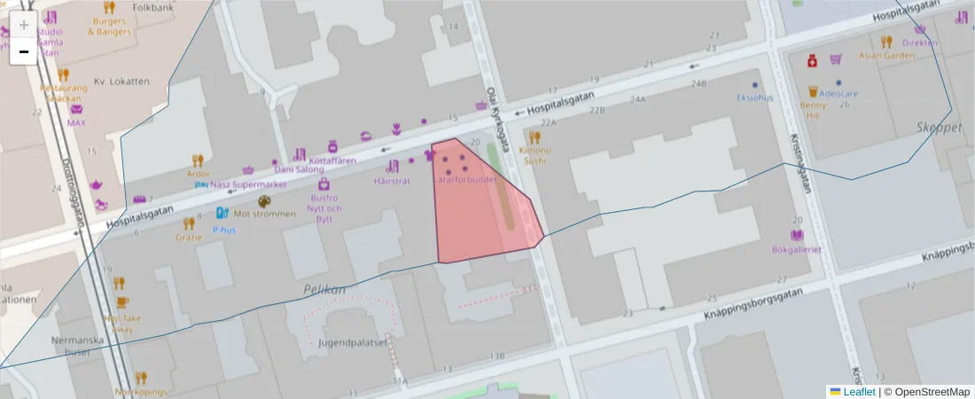Karta över postnummerområdet  och angränsande postnummer i Sverige
