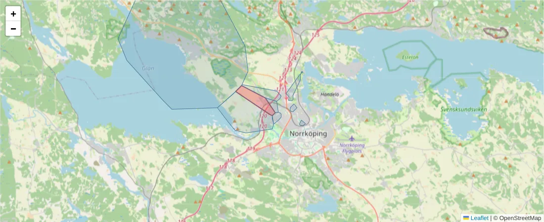 Karta över postnummerområdet  och angränsande postnummer i Sverige