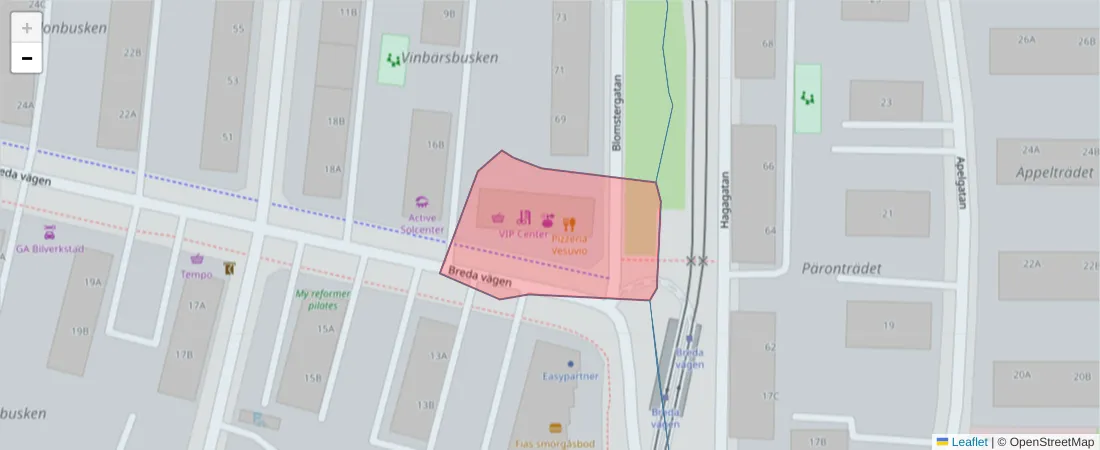 Karta över postnummerområdet  och angränsande postnummer i Sverige