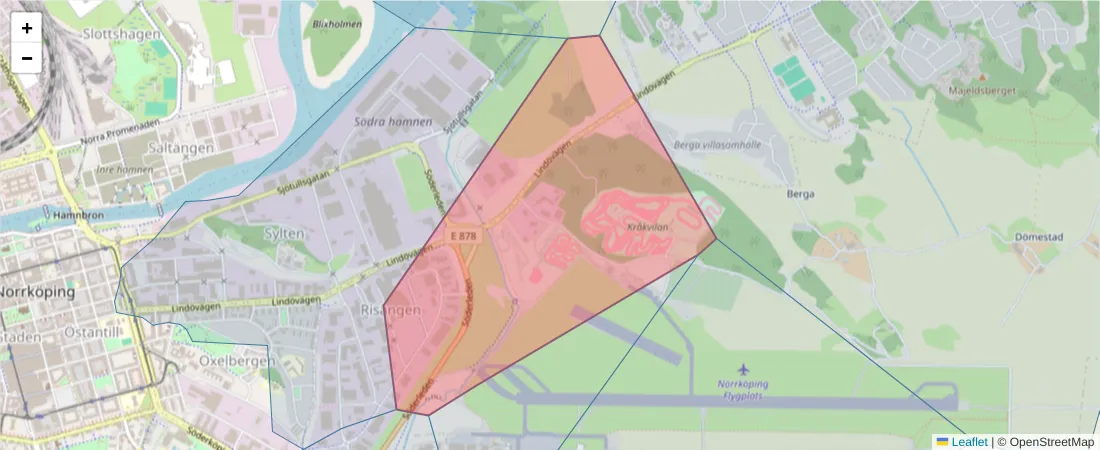 Karta över postnummerområdet  och angränsande postnummer i Sverige