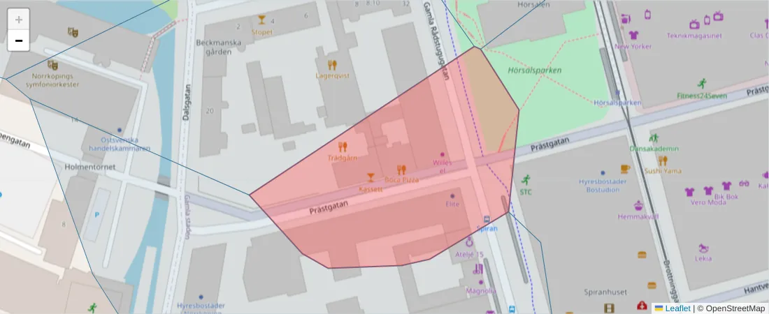 Karta över postnummerområdet  och angränsande postnummer i Sverige