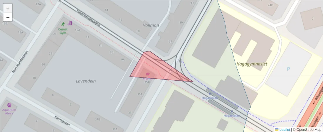 Karta över postnummerområdet  och angränsande postnummer i Sverige
