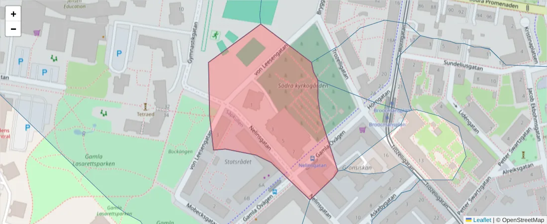 Karta över postnummerområdet  och angränsande postnummer i Sverige
