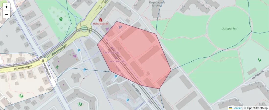 Karta över postnummerområdet  och angränsande postnummer i Sverige