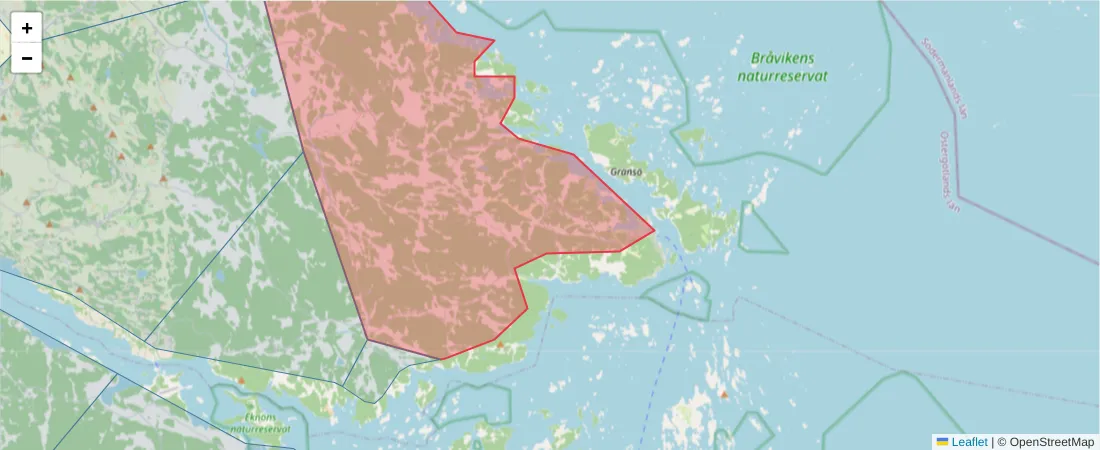 Karta över postnummerområdet  och angränsande postnummer i Sverige