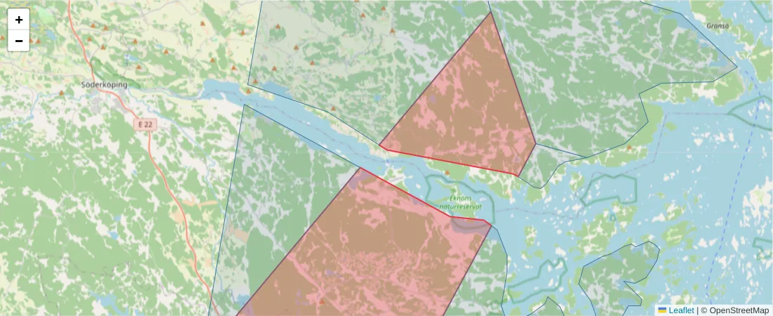 Karta över postnummerområdet  och angränsande postnummer i Sverige