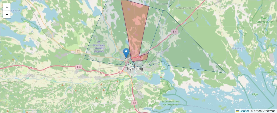 Karta över postnummerområdet  och angränsande postnummer i Sverige