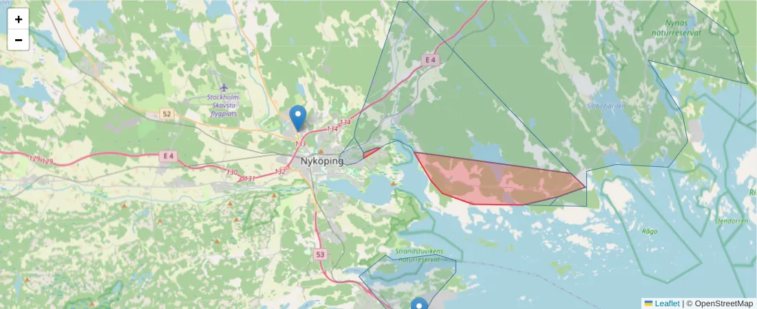 Karta över postnummerområdet  och angränsande postnummer i Sverige