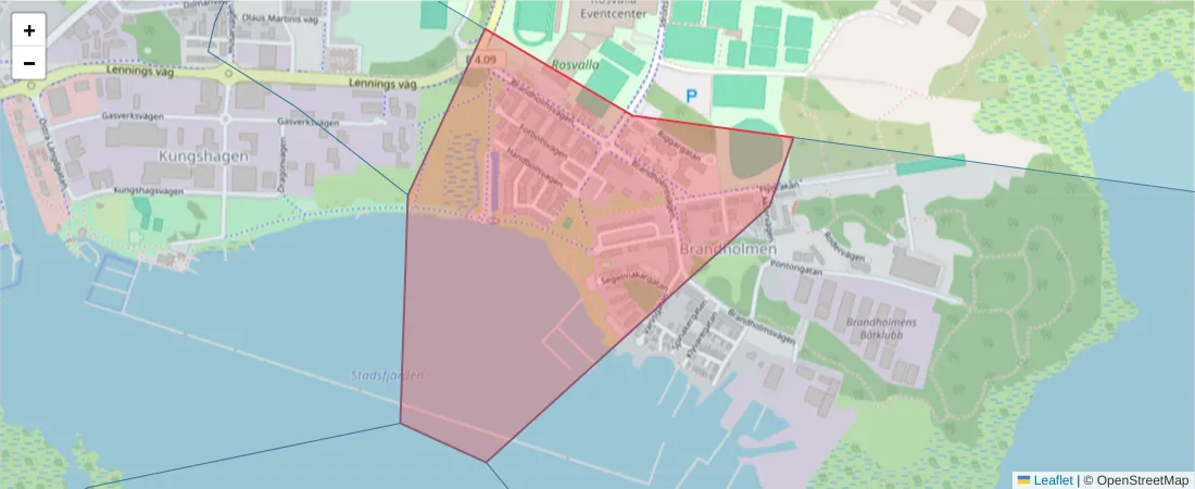 Karta över postnummerområdet  och angränsande postnummer i Sverige