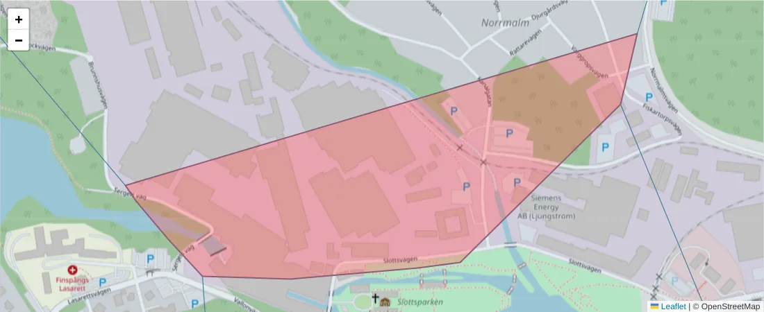 Karta över postnummerområdet  och angränsande postnummer i Sverige