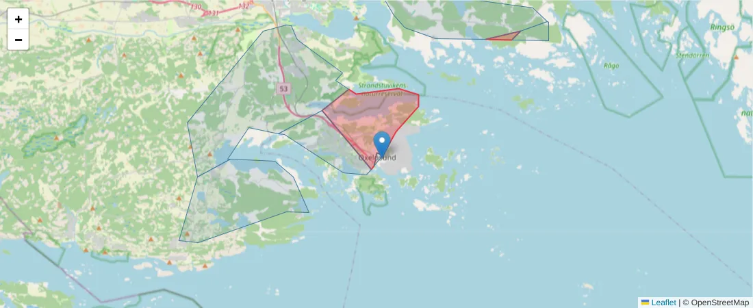 Karta över postnummerområdet  och angränsande postnummer i Sverige