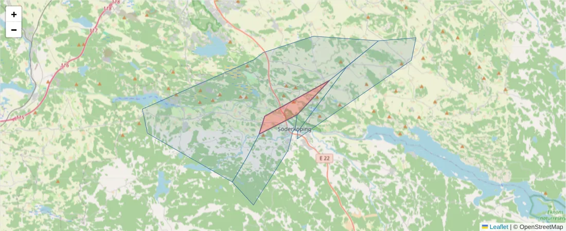 Karta över postnummerområdet  och angränsande postnummer i Sverige