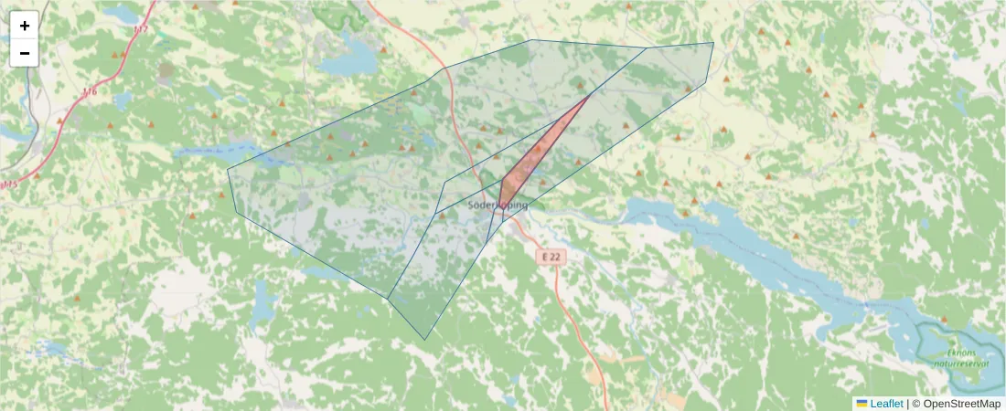 Karta över postnummerområdet  och angränsande postnummer i Sverige