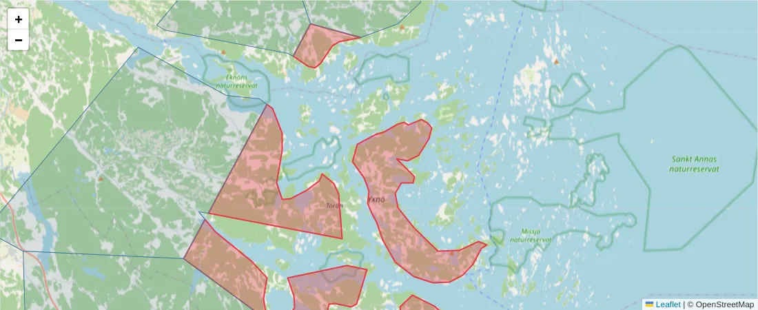 Karta över postnummerområdet  och angränsande postnummer i Sverige