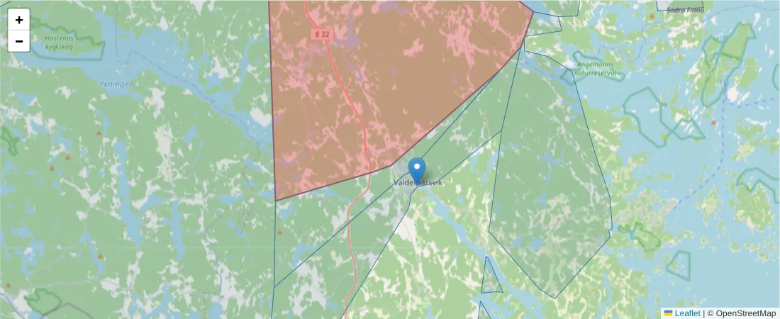 Karta över postnummerområdet  och angränsande postnummer i Sverige