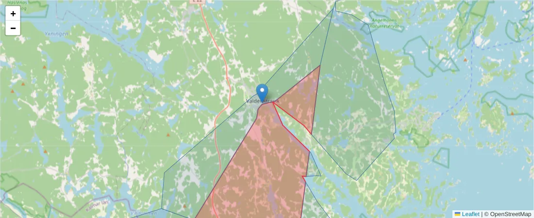 Karta över postnummerområdet  och angränsande postnummer i Sverige