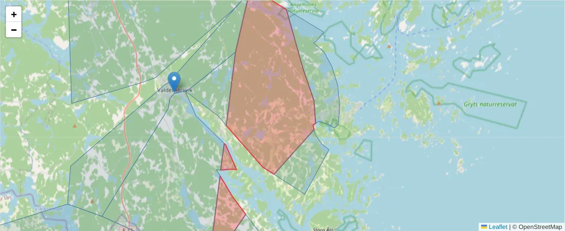 Karta över postnummerområdet  och angränsande postnummer i Sverige