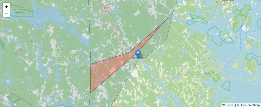 Karta över postnummerområdet  och angränsande postnummer i Sverige