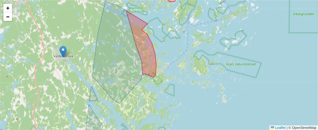 Karta över postnummerområdet  och angränsande postnummer i Sverige