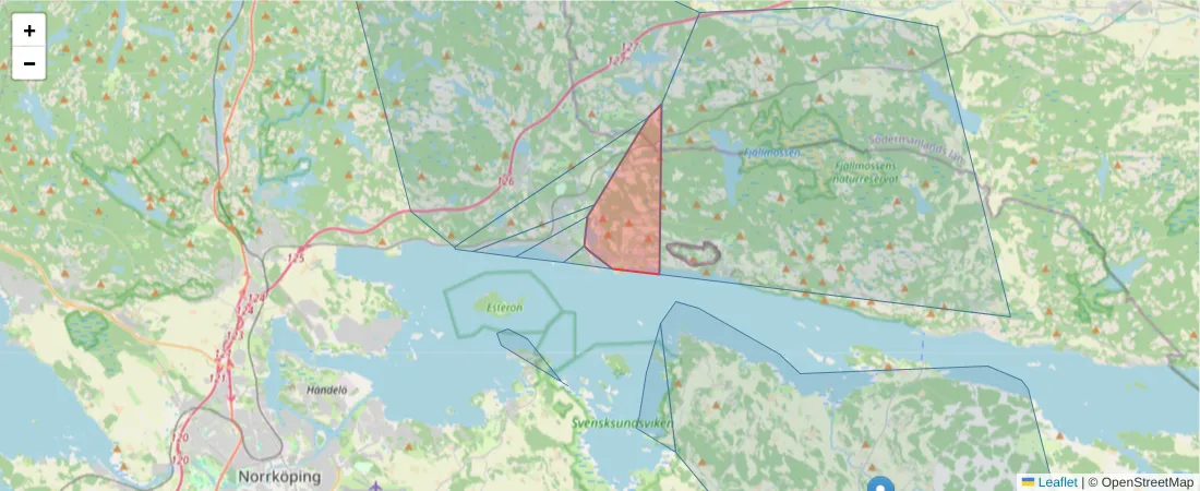 Karta över postnummerområdet  och angränsande postnummer i Sverige