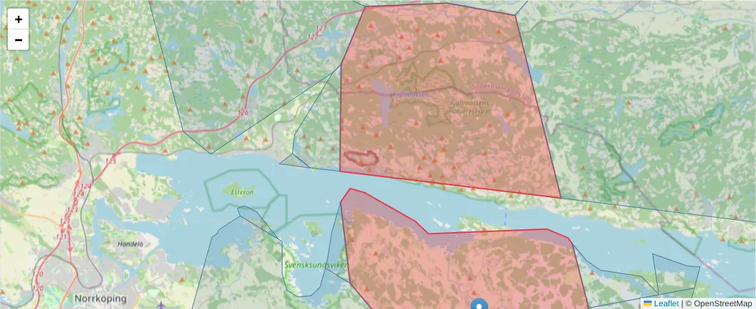 Karta över postnummerområdet  och angränsande postnummer i Sverige
