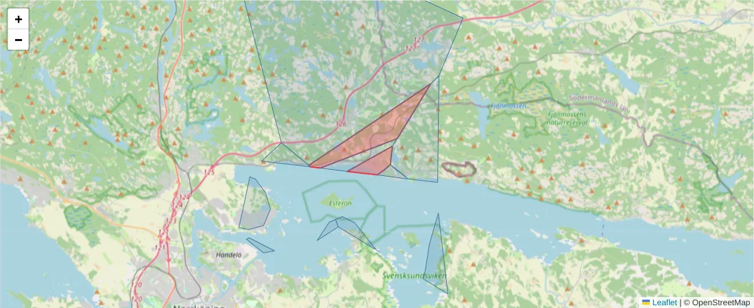 Karta över postnummerområdet  och angränsande postnummer i Sverige
