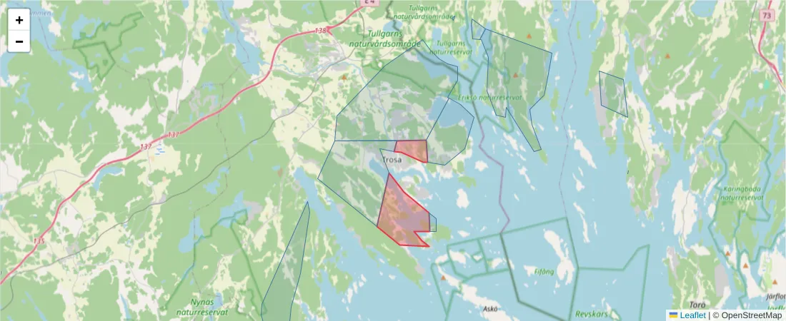 Karta över postnummerområdet  och angränsande postnummer i Sverige