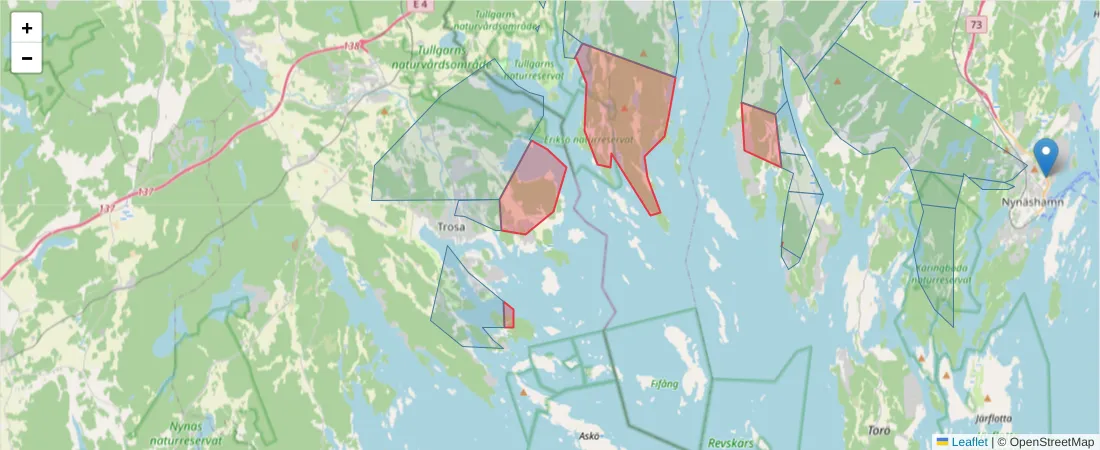 Karta över postnummerområdet  och angränsande postnummer i Sverige