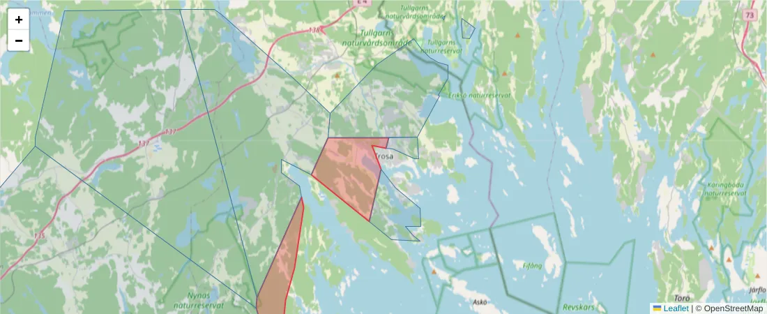 Karta över postnummerområdet  och angränsande postnummer i Sverige