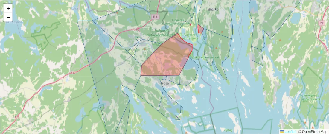 Karta över postnummerområdet  och angränsande postnummer i Sverige