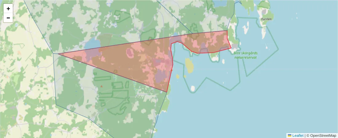Karta över postnummerområdet  och angränsande postnummer i Sverige