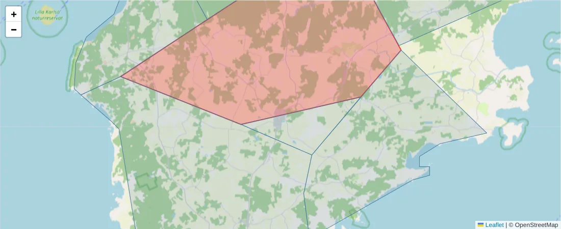Karta över postnummerområdet  och angränsande postnummer i Sverige