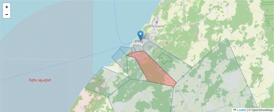 Karta över postnummerområdet  och angränsande postnummer i Sverige