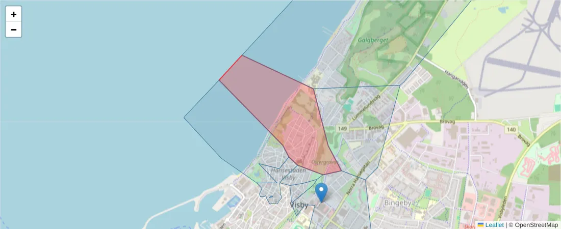 Karta över postnummerområdet  och angränsande postnummer i Sverige