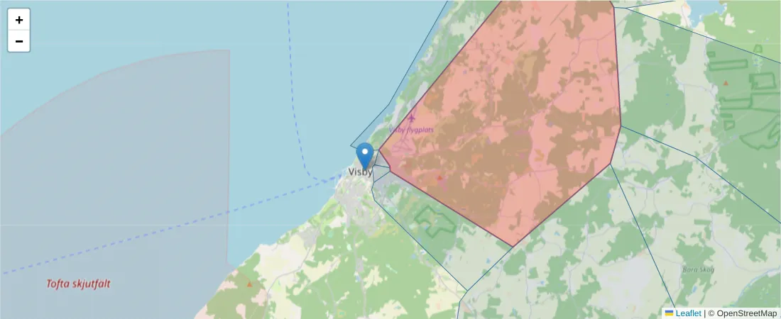 Karta över postnummerområdet  och angränsande postnummer i Sverige