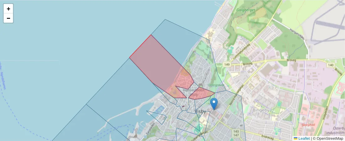 Karta över postnummerområdet  och angränsande postnummer i Sverige