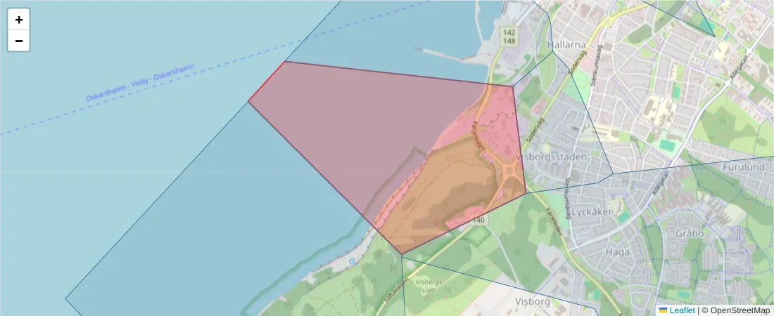 Karta över postnummerområdet  och angränsande postnummer i Sverige