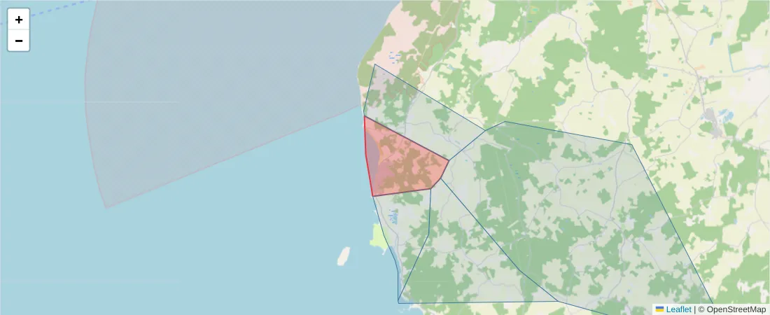 Karta över postnummerområdet  och angränsande postnummer i Sverige