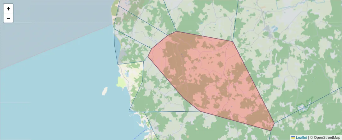 Karta över postnummerområdet  och angränsande postnummer i Sverige