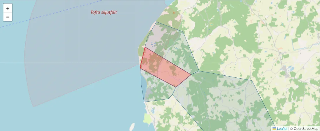 Karta över postnummerområdet  och angränsande postnummer i Sverige