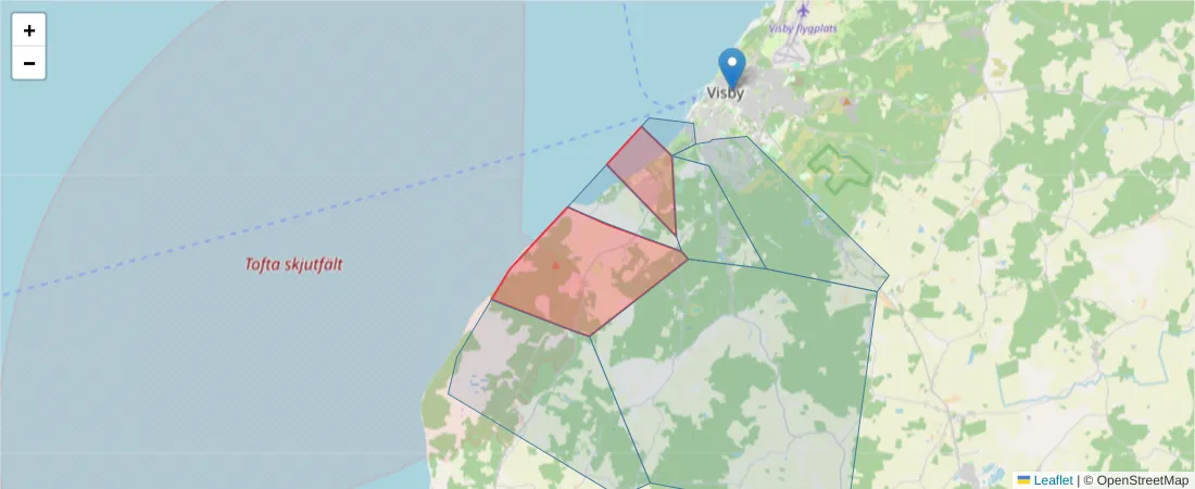 Karta över postnummerområdet  och angränsande postnummer i Sverige