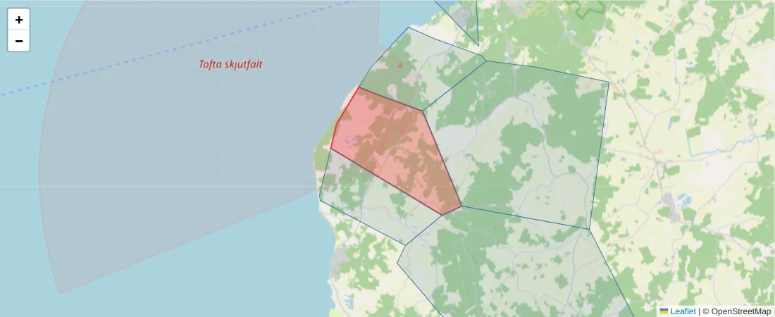 Karta över postnummerområdet  och angränsande postnummer i Sverige