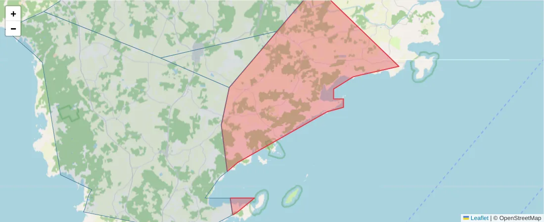 Karta över postnummerområdet  och angränsande postnummer i Sverige