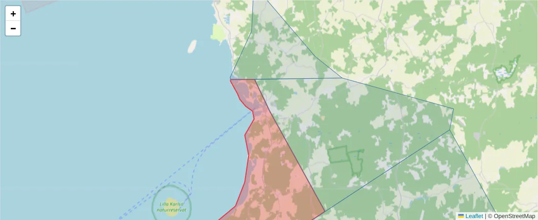 Karta över postnummerområdet  och angränsande postnummer i Sverige