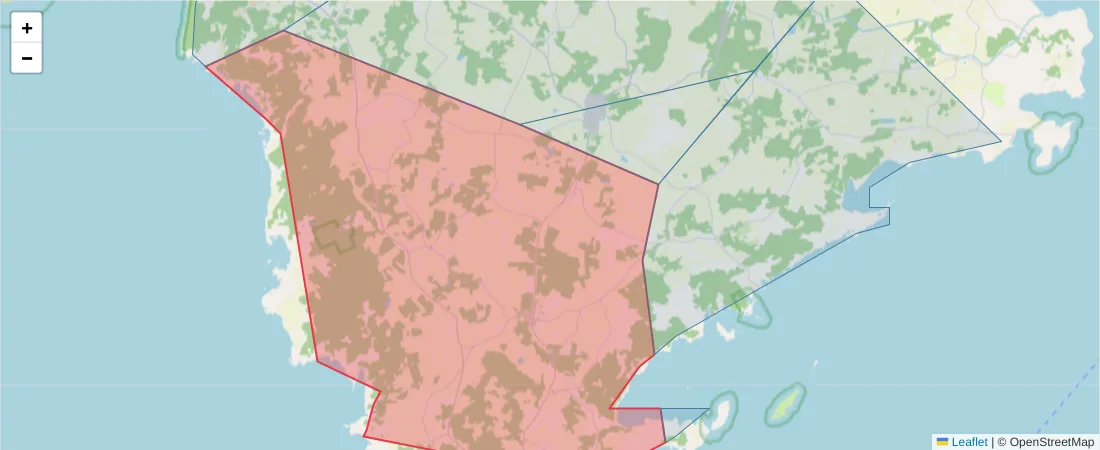 Karta över postnummerområdet  och angränsande postnummer i Sverige