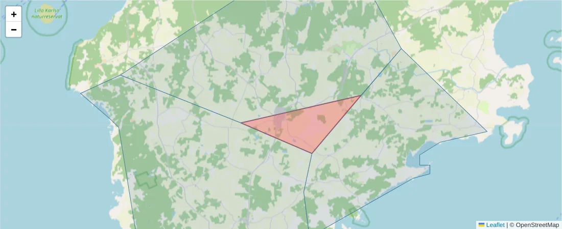 Karta över postnummerområdet  och angränsande postnummer i Sverige