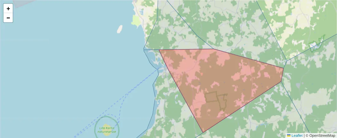 Karta över postnummerområdet  och angränsande postnummer i Sverige