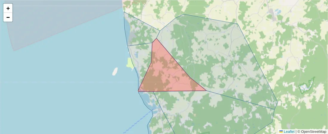Karta över postnummerområdet  och angränsande postnummer i Sverige